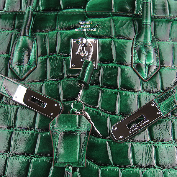 Replica Hermes Birkin 40CM Crocodile Veins Leather Bag Dark Green 6099 Online - Click Image to Close